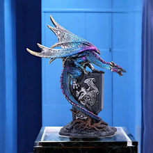 Laden Sie das Bild in den Galerie-Viewer, Blue Gothic Dragon Figurine - Fantasy Resin Ornament Statue Home Decor 17.5cm
