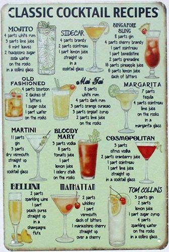 Vintage-Inspired Metal Sign Classic Cocktail Recipes Man Cave Shed Garage House Warming Gift Mixology-OsirisTradingUK