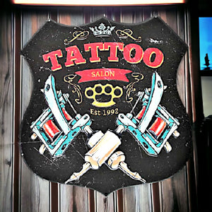 Retro Tattoo Salon Metal Wall Sign, Vintage Tattoo Parlor Decor, Classic Body Art Studio Plaque, Bold Est. 1992 Design, Edgy Shop Signage