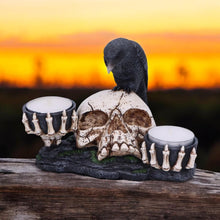 Laden Sie das Bild in den Galerie-Viewer, Gothic Skull Candle Holder with Raven - Dark Home Decor Ornament 15cm
