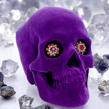 Charger l&#39;image dans la galerie, Gothic Purple Velvet Skull with Jewelled Eyes - Unique Gothic Home Decor Ornament
