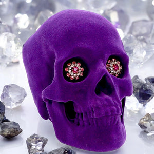 Gothic Purple Velvet Skull with Jewelled Eyes - Unique Gothic Home Decor Ornament