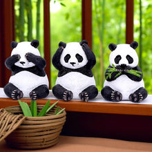 Load image into Gallery viewer, 3 Wise Panda Figurines Animal Sculptures See No Hear No Speak No Evil Ornament
