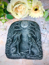 Load image into Gallery viewer, Silver Effect Magical Moon Hares Wall Plaque Pagan Statue Moongazing Wiccan Sculpture Ornament-OsirisTradingUK
