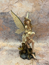 Load image into Gallery viewer, Enchanted Forest Fairy Figurine - Handcrafted Resin Fairy with Rustic Wings, Magical Mushroom Throne Decor, Fantasy Collectible-OsirisTradingUK
