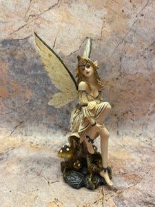 Enchanted Forest Fairy Figurine - Handcrafted Resin Fairy with Rustic Wings, Magical Mushroom Throne Decor, Fantasy Collectible-OsirisTradingUK