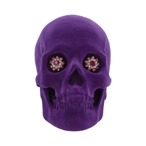 Gothic Purple Velvet Skull with Jewelled Eyes - Unique Gothic Home Decor Ornament