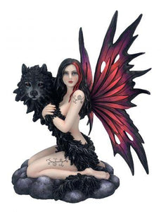 Dark Fantasy Gothic Fairy with Wolf Statue | 30cm Resin Collectible | Mystical Home Decor