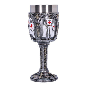 Valiant Knight Chalice - Medieval Resin Goblet with Stainless Steel Insert, Templar Cross Decor