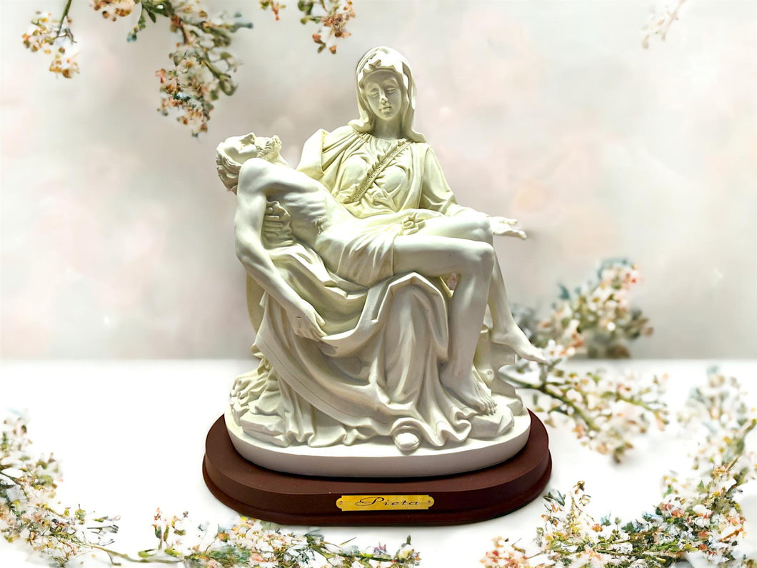 Sacred La Pieta Fine Art Replica, Resin Michelangelo Inspired Sculpture, Spiritual Christian Decor, Serene Madonna and Child Figurine-OsirisTradingUK