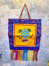 Load image into Gallery viewer, Tibetan Endless Knot Wall Hanging, Handcrafted Brocade Silk &amp; Cotton Banner, Authentic Meditation Decor, Spiritual Symbol, 17x41cm-OsirisTradingUK
