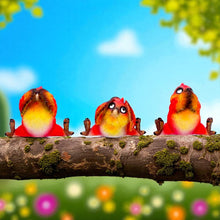 Load image into Gallery viewer, Three Wise Comical Birds Figurines See Hear Speak No Evil Wisdom Ornaments

