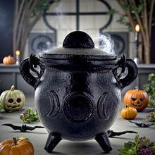 Load image into Gallery viewer, Cast Iron Triple Moon Cauldron Wiccan Altar Tool Pagan Witchcraft Ritual Burner
