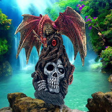 Laden Sie das Bild in den Galerie-Viewer, Gothic Ruby Dragon Statue with Skull and LED - Multi-Color Light Fantasy Ornament
