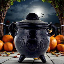 Load image into Gallery viewer, Cast Iron Triple Moon Cauldron Wiccan Altar Tool Pagan Witchcraft Ritual Burner
