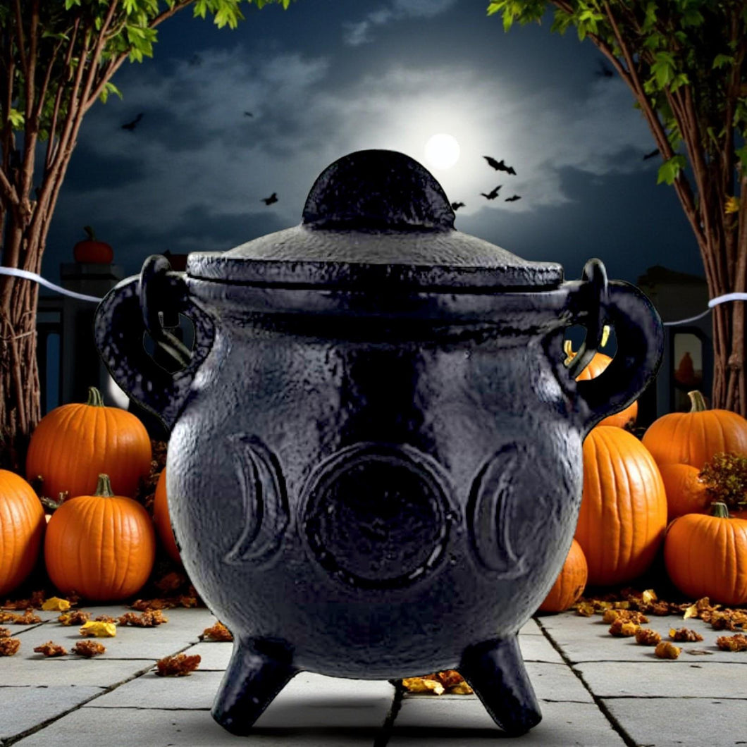 Cast Iron Triple Moon Cauldron Wiccan Altar Tool Pagan Witchcraft Ritual Burner