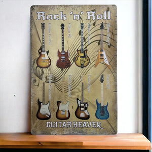 Vintage Rock &#39;n&#39; Roll Guitar Heaven Metal Wall Sign - Retro Music Decor for Home, Studio, or Man Cave, 30 x 20 cm-OsirisTradingUK