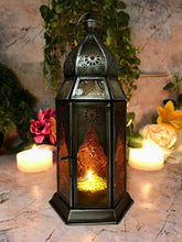 Load image into Gallery viewer, Moroccan Style Lantern Zinc Antique Amber Glass Tea Light Candle Holder Home Decoration
