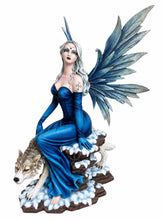 Laden Sie das Bild in den Galerie-Viewer, Midnight Blue Gothic Fairy Wolf Statue 50cm Fantasy Figurine Ornament Decor
