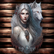 Load image into Gallery viewer, Winterwolf Sovereign Metal Wall Sign - Ethereal Ice Queen &amp; Wolf Companion Art, Silver Northern Mythology Home Decor-OsirisTradingUK
