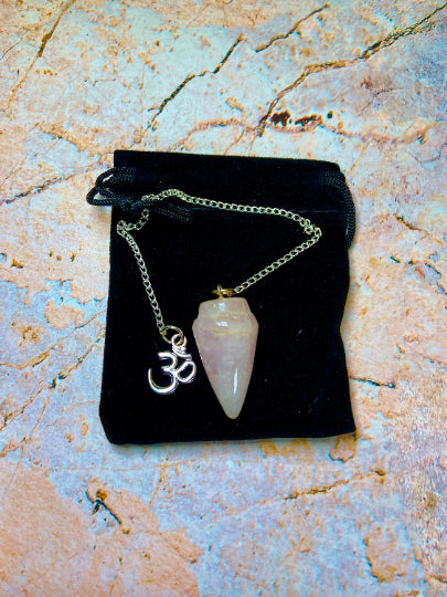 Rose Quartz Cone-Shaped Pendulum with Om Symbol | Spiritual Meditation Tool | Energy Healing Crystal | Divine Dowsing Amulet