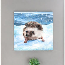 Load image into Gallery viewer, Enchanting Winter Hedgehog Ceramic Picture Tile | S. Jones Art | 200 x 200 mm Wall Decor | Adorable Hedgehog Artwork | Nature Lover Gift-OsirisTradingUK
