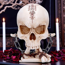 Load image into Gallery viewer, Gothic Viking Nordic Rune Skull Ornament with Bone &amp; Chain Decor Horror Statue
