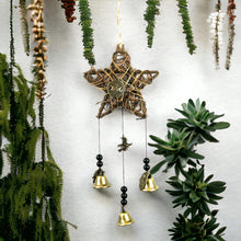 Load image into Gallery viewer, Witch&#39;s Wicker Pentagram Bells - Protective Hanging Decor - Enchanted Metal and Rope Charm - 40cm Wiccan Wall Accent for Positive Energy
