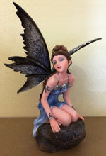 Load image into Gallery viewer, Sapphire Night Fairy Statue, Mystical Fantasy Decor, Enchanting Blue Nymph Figurine, Magical Realm Ornament, Elegant Faerie Sculpture-OsirisTradingUK
