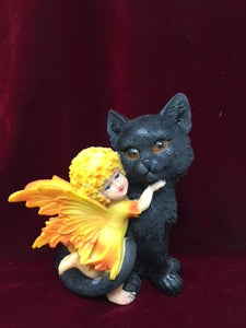 Adorable Fairy with Black Cat Companion Sculpture Figurine Fantasy Fairies Statue-OsirisTradingUK