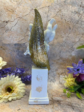 Load image into Gallery viewer, Handmade Resin Cherub Angel Guardian Resting on Golden Feather Sculpture-OsirisTradingUK
