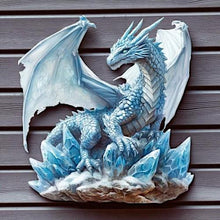 Load image into Gallery viewer, Ice Dragon Metal Wall Plaque | Embossed Fantasy Decor | 41.5x40cm Gothic Dragon Art
