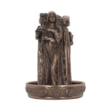 Load image into Gallery viewer, Celtic Triple Goddess Statue Incense Burner Pagan Altar Decor Smoke Cone Holder
