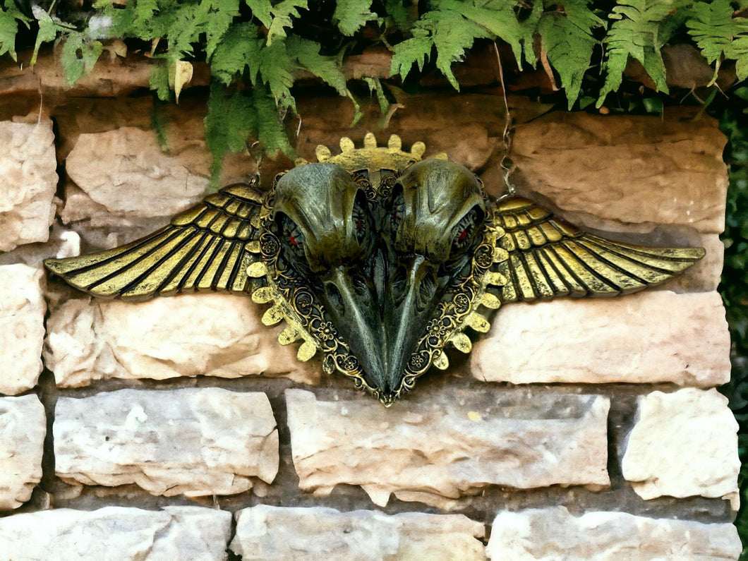Gothic Raven Skull with Wings Wall Plaque - Handcrafted Resin Decor with Metal Hanger, Dark Fantasy Gothic Home Decor-OsirisTradingUK
