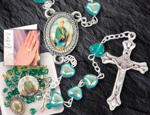 Irish St. Patrick Glass Heart Rosary Beads - Catholic Prayer Rosary with Iridescent Green Hearts, Includes Prayer Card & Keepsake Box
