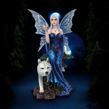 Load image into Gallery viewer, Large Blue Fairy and Wolf Figurine Fantasy Statue Collectable Gothic Ornament 49 cm
