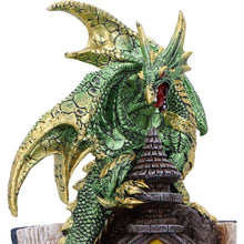 Load image into Gallery viewer, Gothic Mystical Dragon Perched on Castle with Book and Pentagram Fantasy Gift
