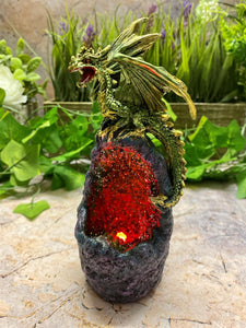 Magical Dragon on Resin Geode Sculpture with LED Light, Mythical Decor, Fantasy Dragon Statue, Enchanting Figurine with Sparkling Accents