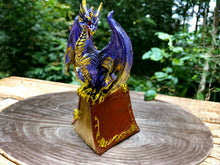 Load image into Gallery viewer, Mystic Sapphire Guardian Dragon on Enchanted Tome - Hand-Painted Resin Dragon Figurine, 16cm Fantasy Home Decor
