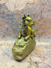 Load image into Gallery viewer, Enchanting Yellow Dragon Figurine on Rock - Hand-Painted Resin Dragon Statue, 13 cm - Fantasy Collectible Home Decor
