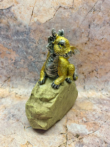 Enchanting Yellow Dragon Figurine on Rock - Hand-Painted Resin Dragon Statue, 13 cm - Fantasy Collectible Home Decor