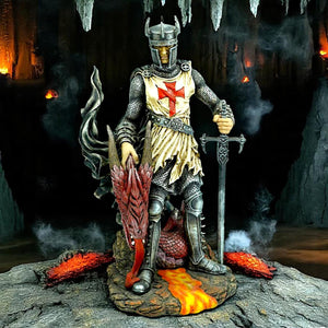 Templar Knight Slays Dragon Figurine Medieval Fantasy Gothic Warrior Statue Art