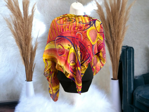 Vibrant Abstract Art Rayon Scarf, Colorful Statement Square Scarf (90x90cm), Handcrafted Accessory for Bold Fashion Statements-OsirisTradingUK