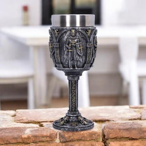 Gallant Knight Goblet - Medieval Resin & Stainless Steel Templar Chalice, Gothic Decor Drinkware