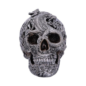 Dragon Skull Gothic Ornament Silver Figurine Collectible Fantasy Home Decor Gift