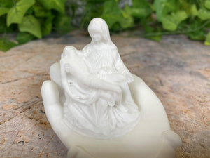 Intricate Alabaster La Pieta Statue in Protective Hand Exquisite 7 cm Sculpture-OsirisTradingUK