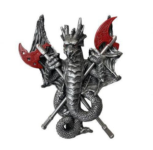 Plaque murale Dragon avec haches de combat | Décor fantaisie en résine 21 cm | Emblème de dragon gothique