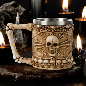 Gothic Skull Mug - Bone Handle Halloween Home Decor Tankard