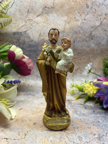 Saint Joseph with Child Jesus Resin Statue, Spiritual Catholic Decor, Fatherly Devotion-OsirisTradingUK
