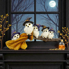 Load image into Gallery viewer, Cute Witch Owls Sitting On Broom Statue Gothic Halloween Fantasy Ornament
